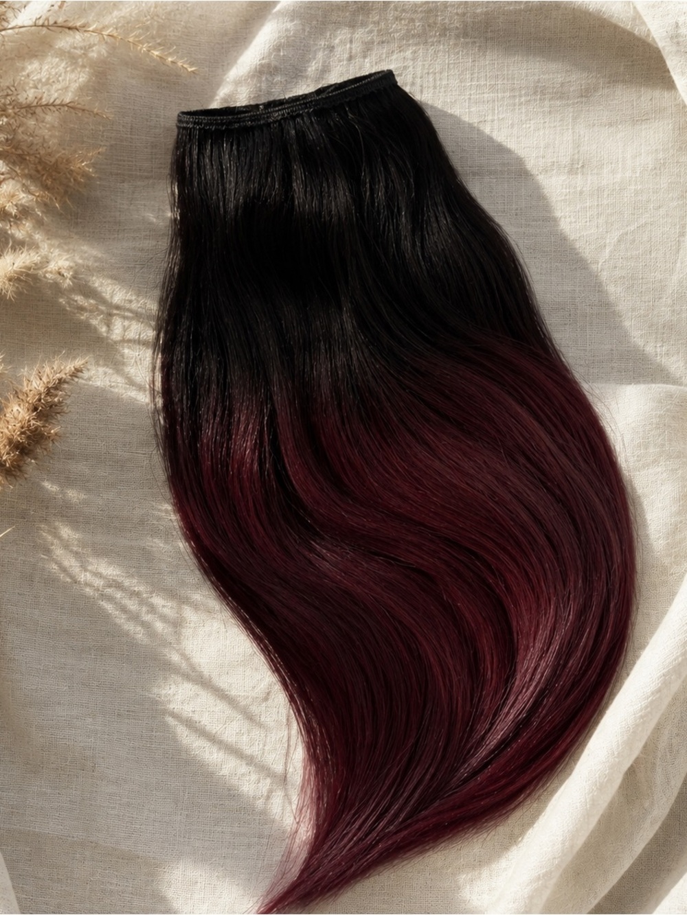 12 Inch Balayage  Black & Burgundy Red 100% Human hair Clip in Extensions